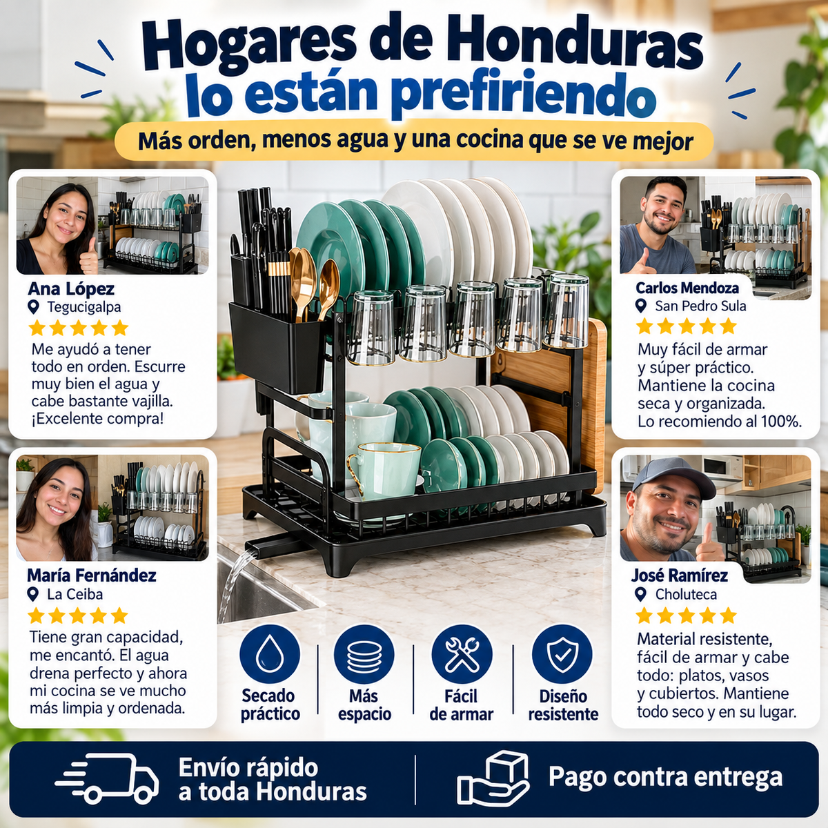 Escurridor de Platos 2 Niveles con Bandeja Drenadora — Doble Capacidad, Acabado Premium
