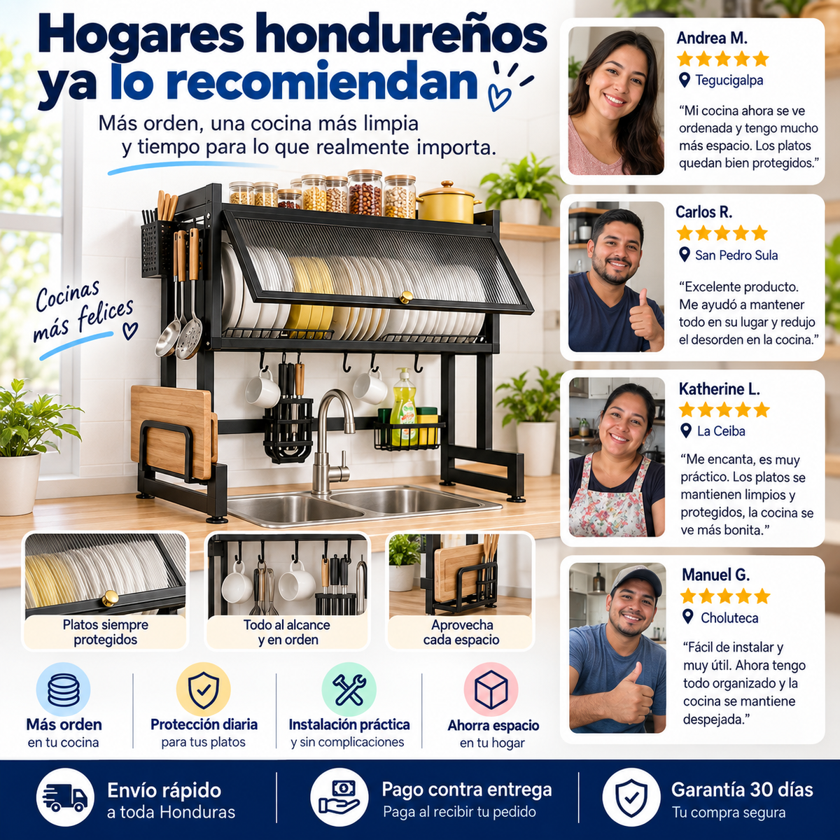 Organizador de Cocina Sobre el Fregadero con Vitrina — Libera el 100% del Mesón