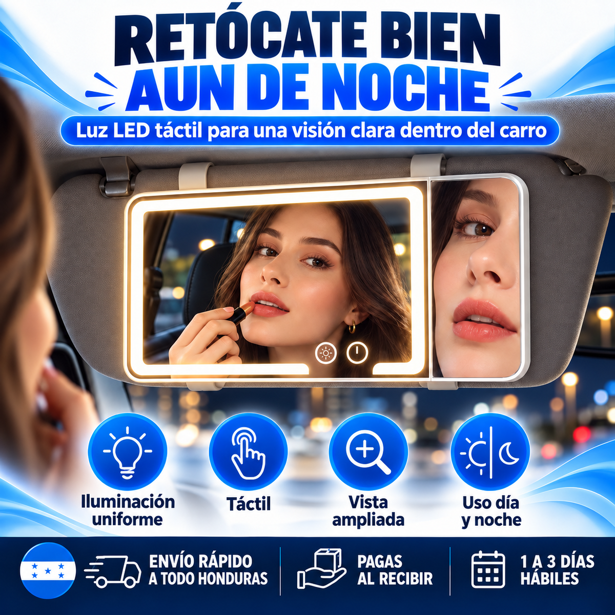 Espejo LED para Visera — ¡Maquillate Perfecta en tu Carro!