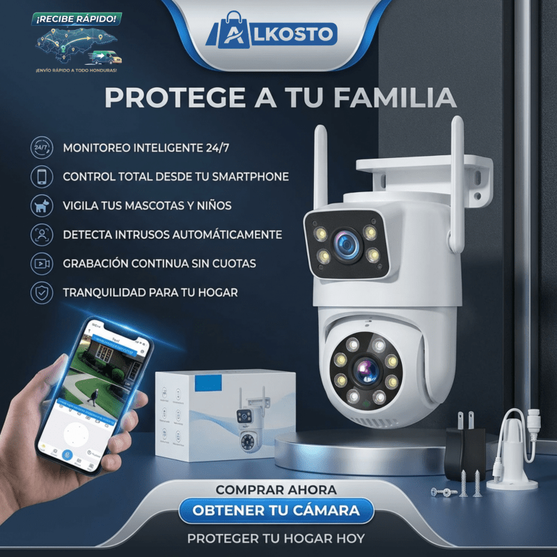 Cámara de Seguridad IP Inalámbrica – Doble Lente con Seguimiento Inteligente Escucha lo que sucede y habla directamente desde tu celular. - Inversiones Alkosto