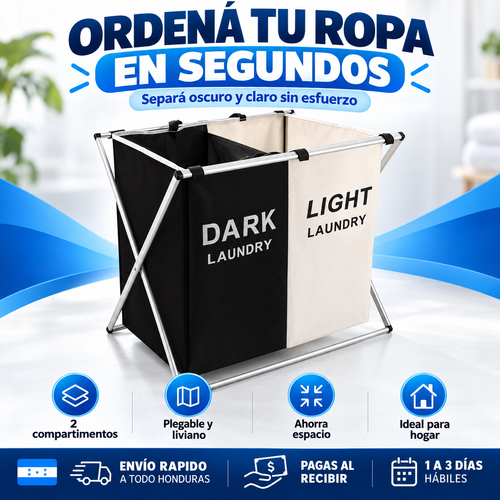 Cesta de Ropa Doble con Separador para Lavandería | AMAZON CON GARANTIA Y CERTIFICACION  | ColorSort Pro