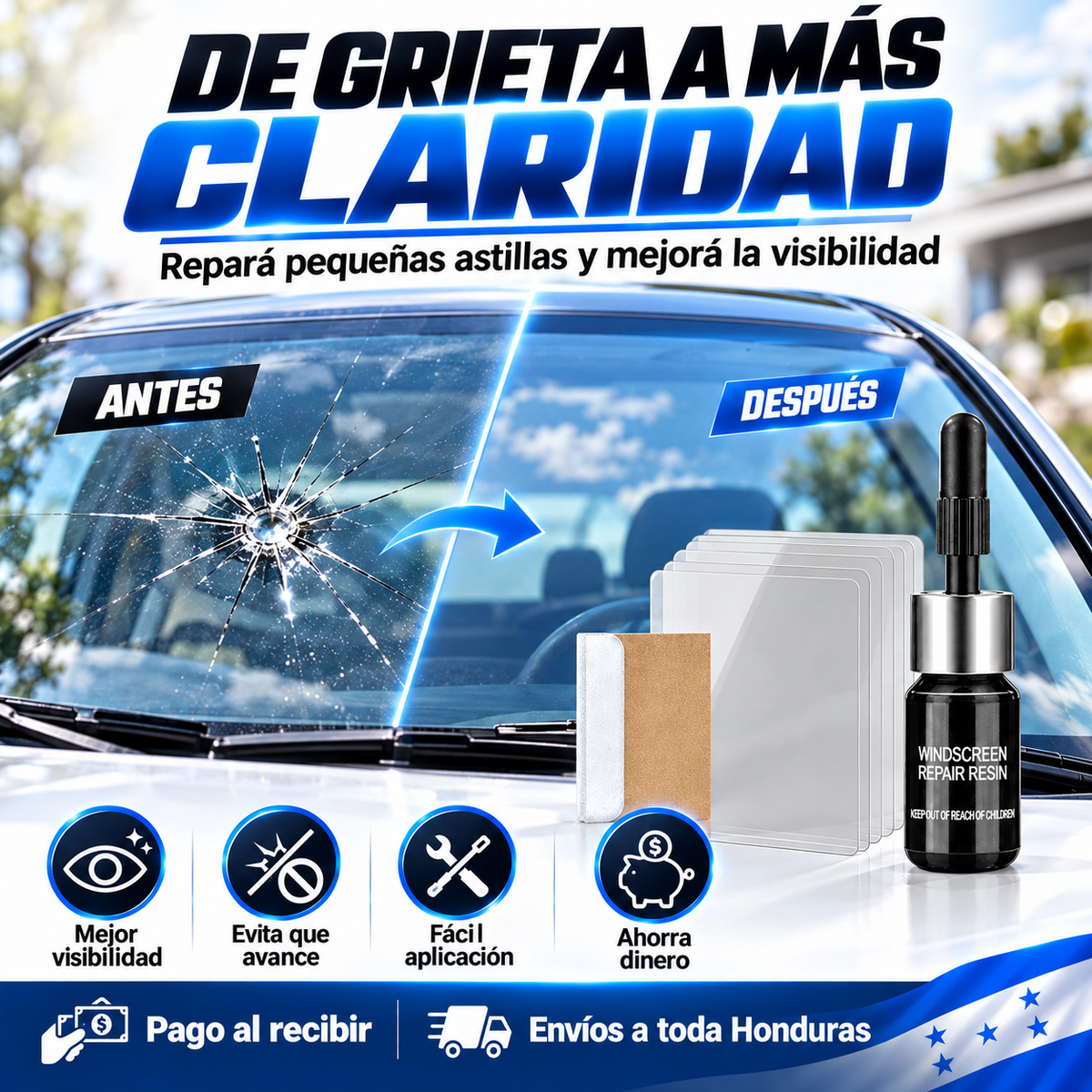 GlassGuard Pro™ – Kit Reparador de vidrio Automotriz o de hogar