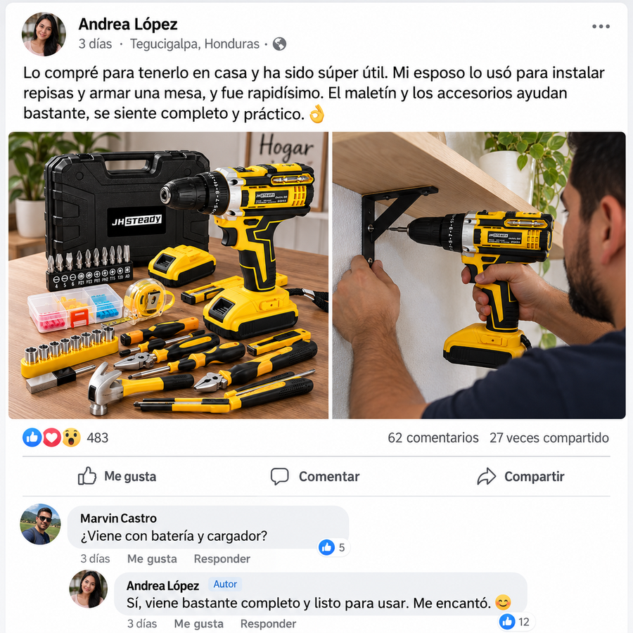 Kit Taladro Inalámbrico 3 en 1 — 21V · 2 Baterías - reseña de cliente 2