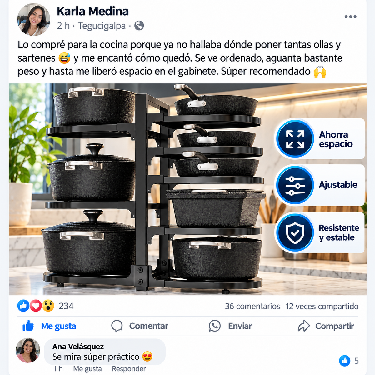 Organizador ajustable de ollas y sartenes de servicio