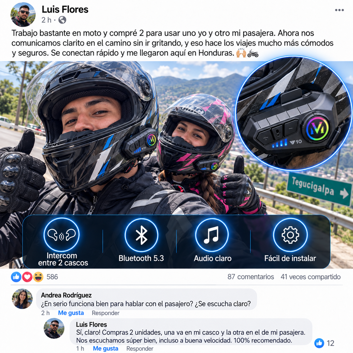 RideConnect Pro | Manos Libres | Batería 40H | Resistente al Agua | Pago al Recibir HN