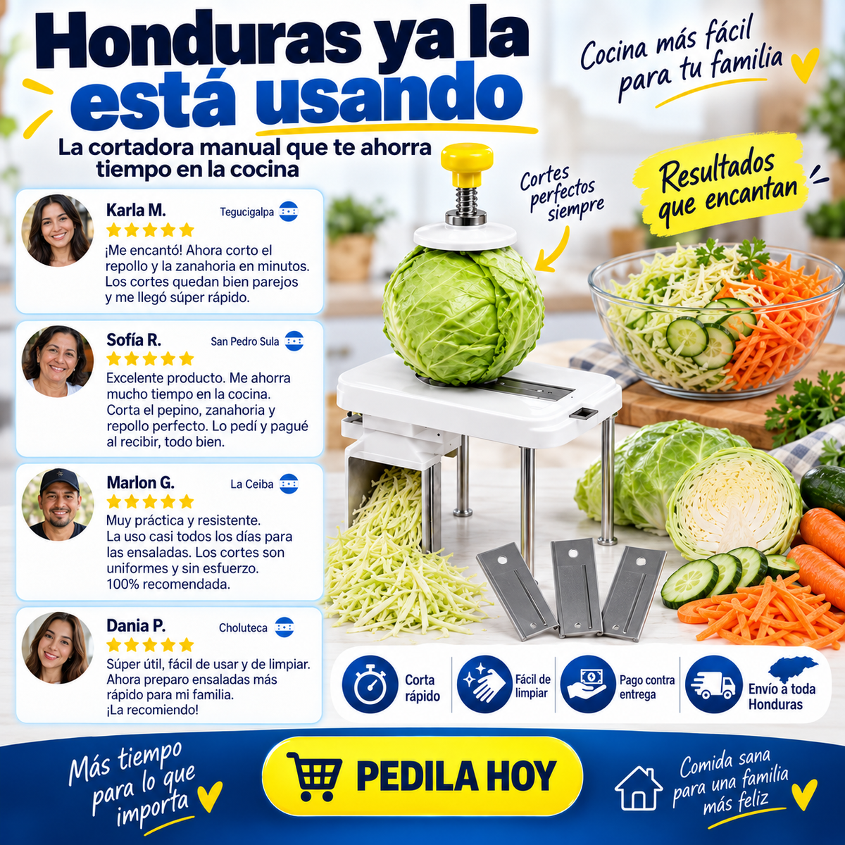 Cortadora Manual de Verduras con 3 Cuchillas de Acero