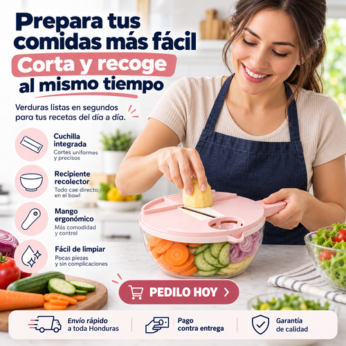 Cortador multifuncional con recipiente
