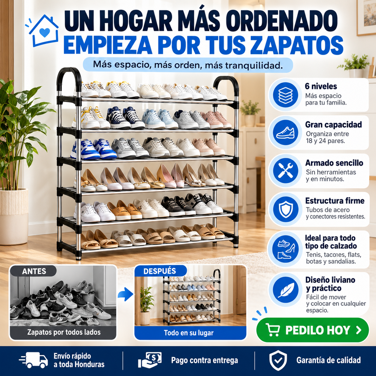 ShoeTower Pro™ – Zapatera Metálica 6 Niveles