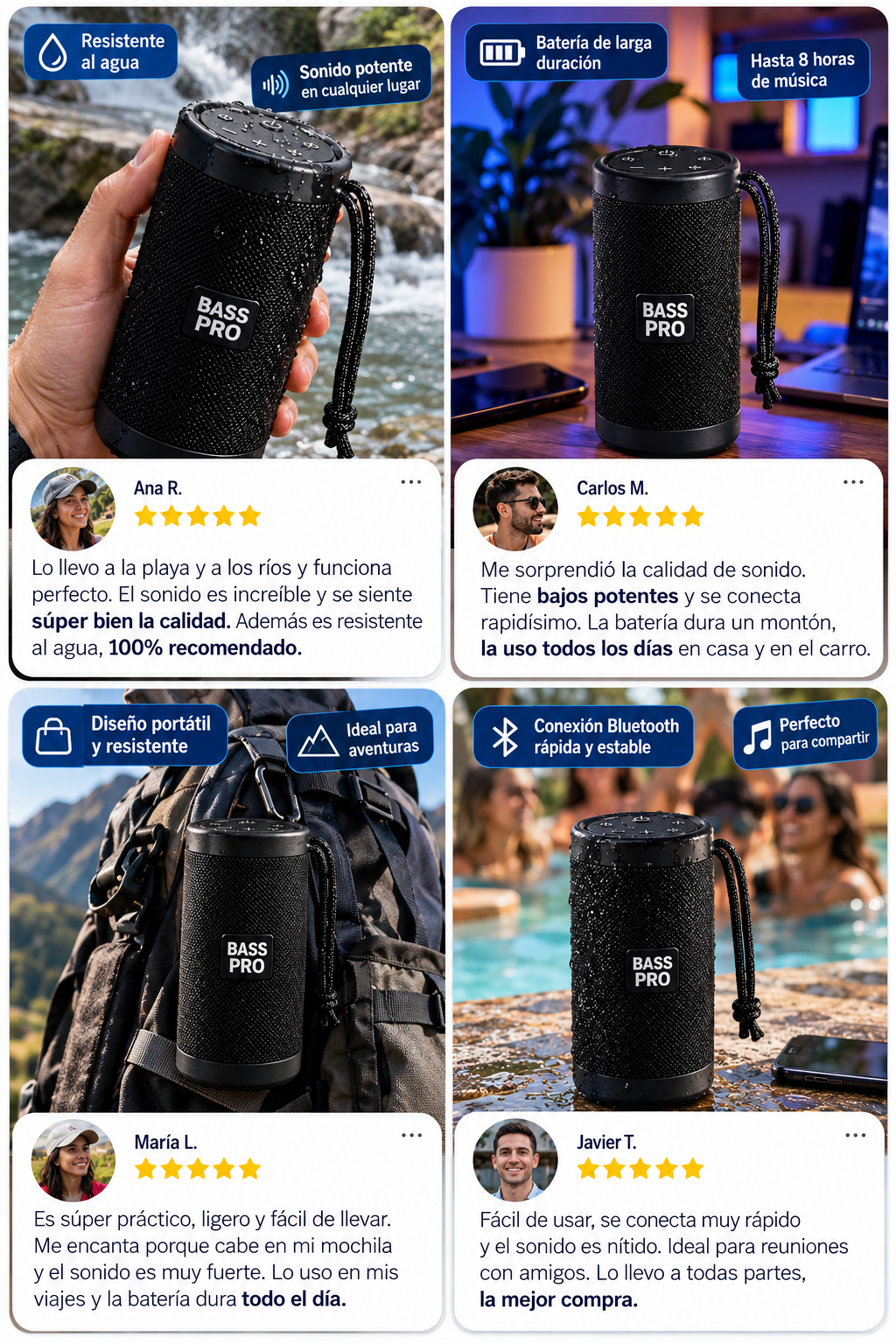 BassWave  – Bocina Bluetooth Portátil / Subwoofer para Exteriores