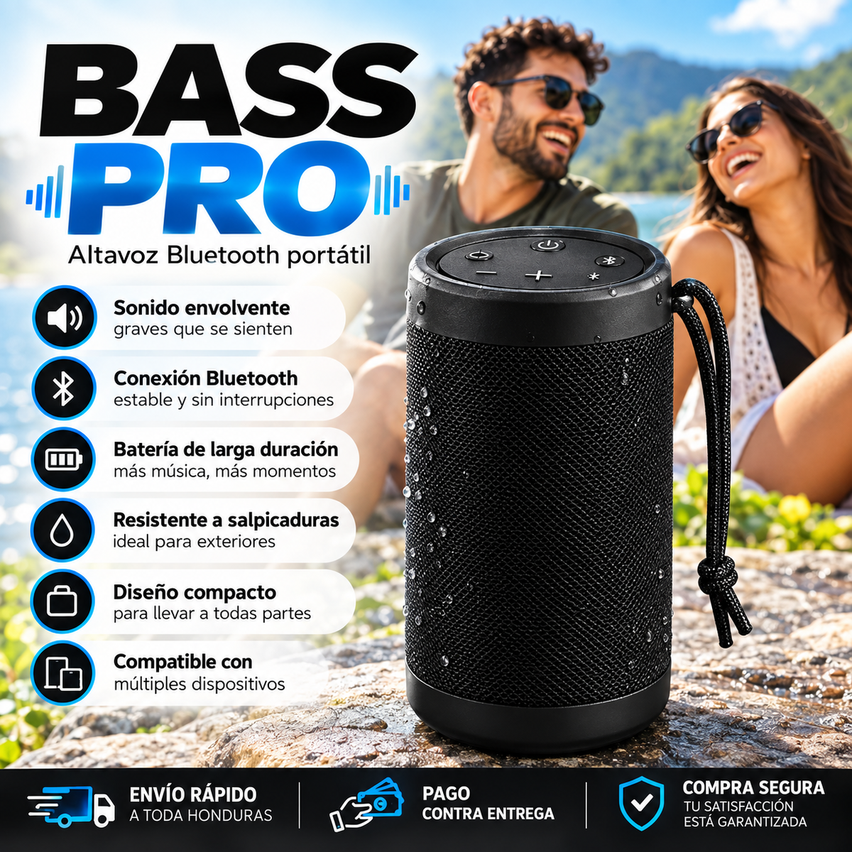 BassWave  – Bocina Bluetooth Portátil / Subwoofer para Exteriores
