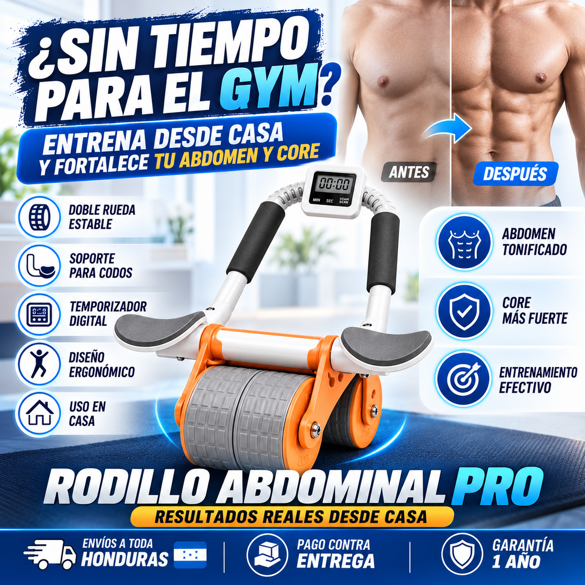 Rodillo Abdominal Pro con Temporizador Automático