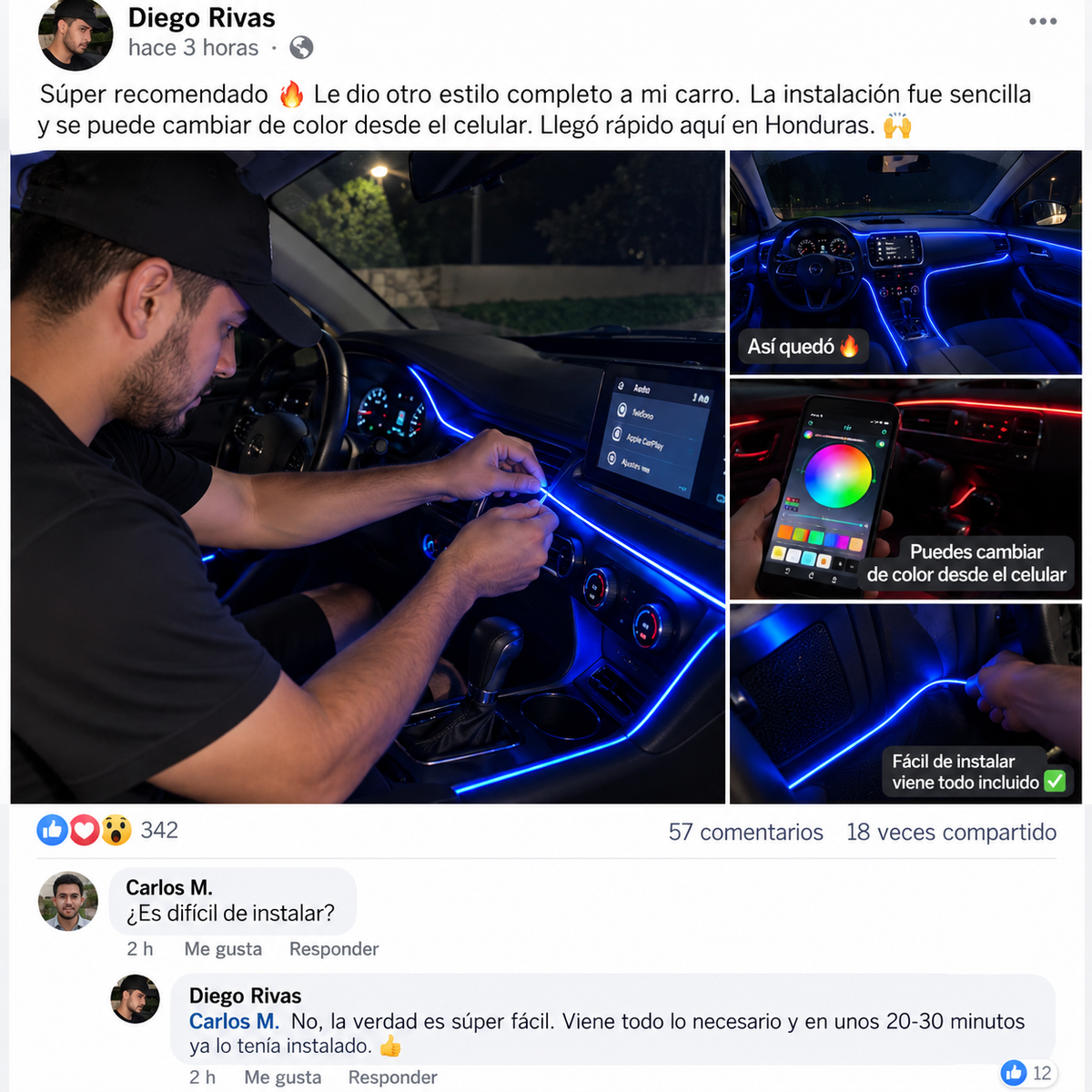GlowRide™ — Luces LED RGB Interior para Auto