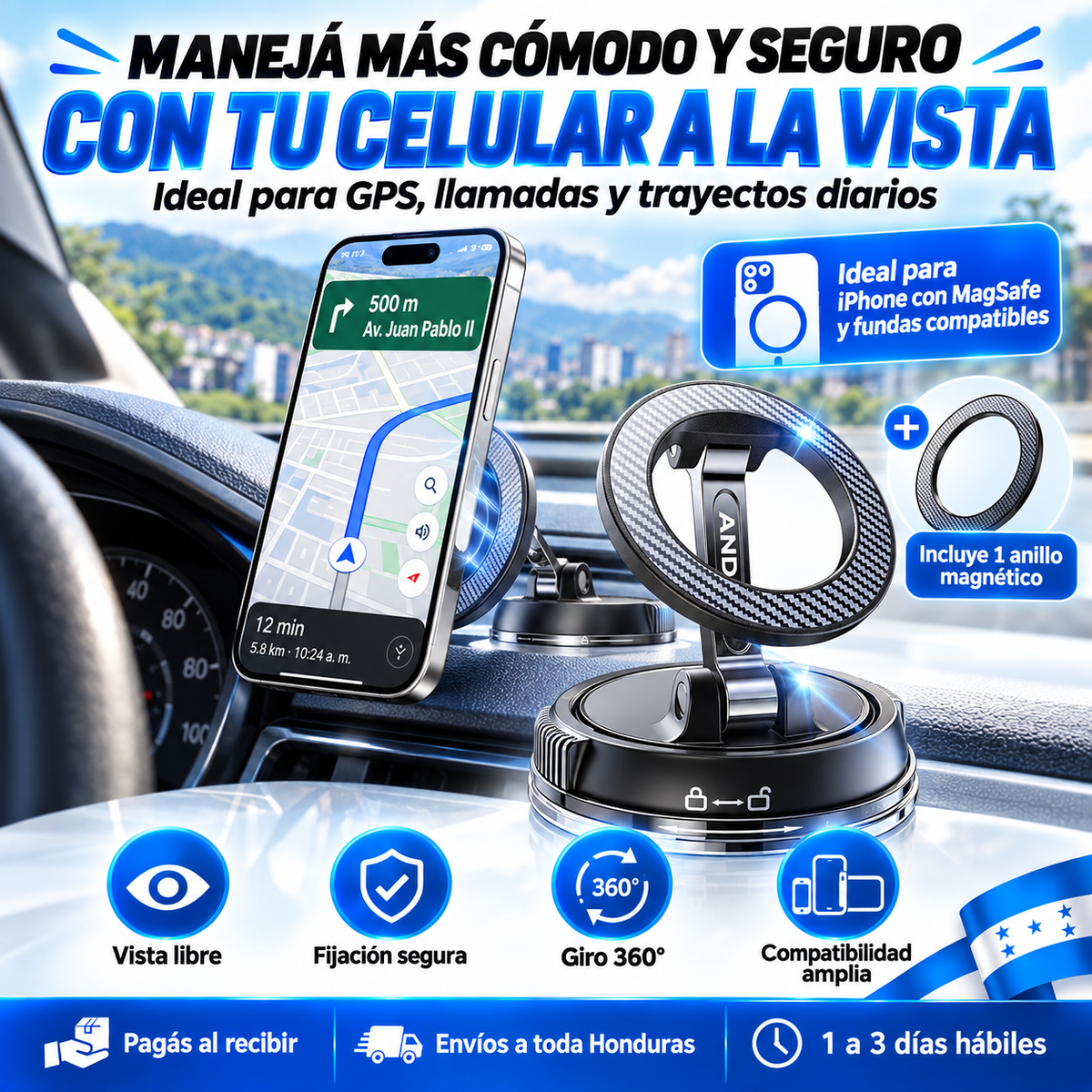 MagLock 360™ — Soporte Magnético para Celular con Succión al Vacío con Garantia