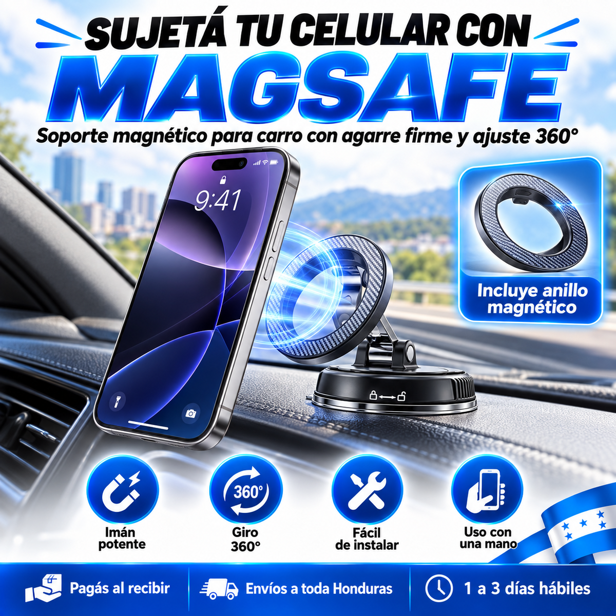 MagLock 360™ — Soporte Magnético para Celular con Succión al Vacío con Garantia