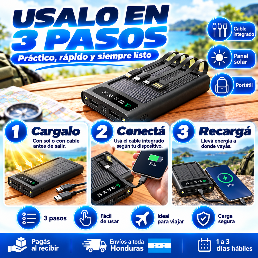 Power Bank Solar 20,000mAh — 4 Cables Integrados | Carga Rápida - reseña de cliente 3