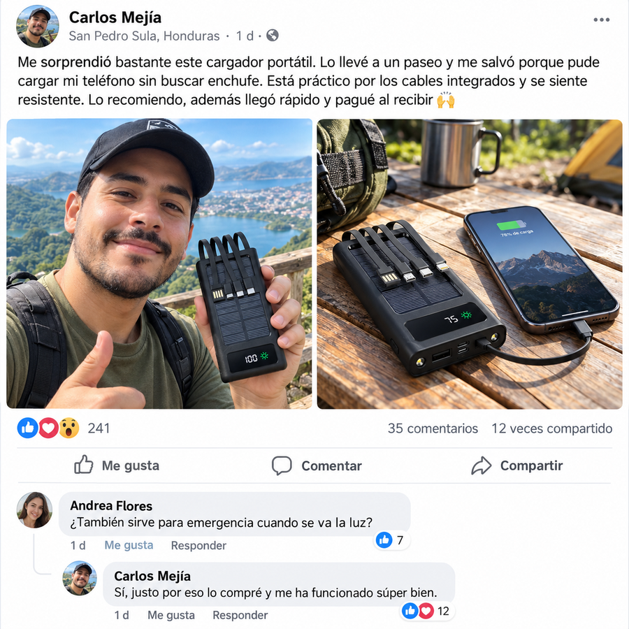 Power Bank Solar 20,000mAh — 4 Cables Integrados | Carga Rápida - reseña de cliente 1