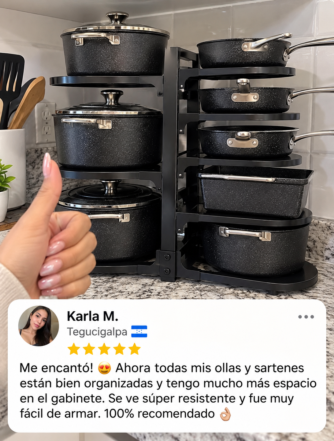 Organizador ajustable de ollas y sartenes de servicio