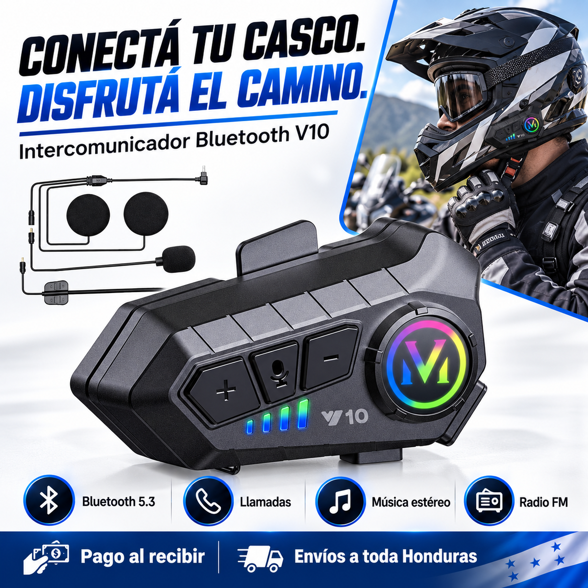 RideConnect Pro | Manos Libres | Batería 40H | Resistente al Agua | Pago al Recibir HN