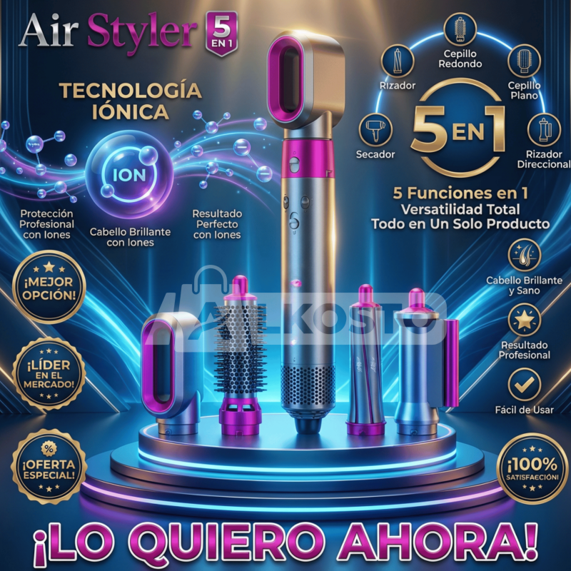 Air Styler 5 en 1 – Secador, Rizador y Cepillo de Aire con Tecnología Iónica con Garantía y Certificado - Inversiones Alkosto
