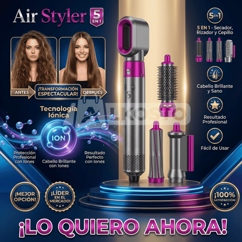 Air Styler 5 en 1 – Secador, Rizador y Cepillo de Aire con Tecnología Iónica con Garantía y Certificado - Inversiones Alkosto