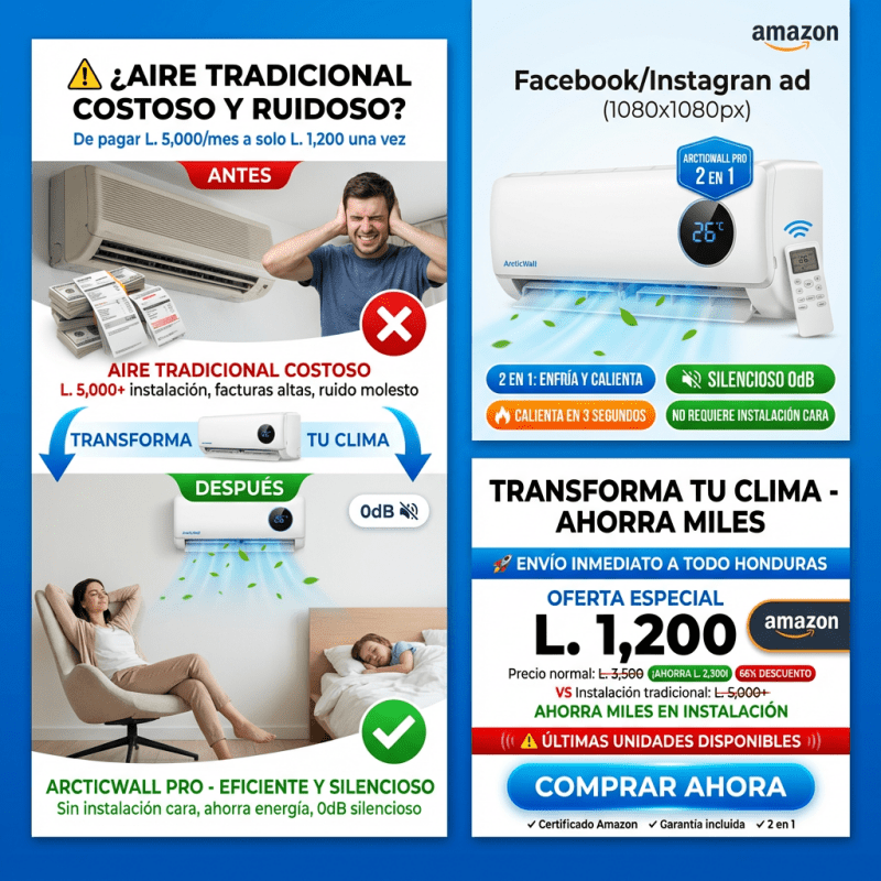 ArcticWall Pro Amazon– Mini Aire Acondicionado Portátil 2 en 1 Certificado Garantia Extendida 2 años - Inversiones Alkosto