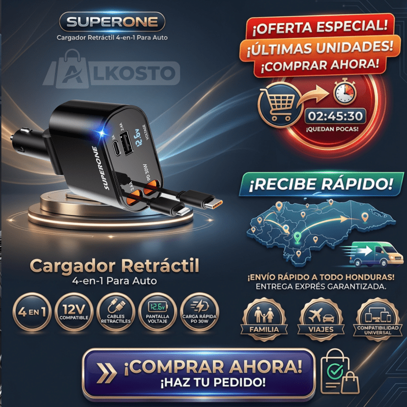 AutoCharge Pro 4 - en - 1 – Cargador Retráctil Inteligente para Auto - Inversiones Alkosto