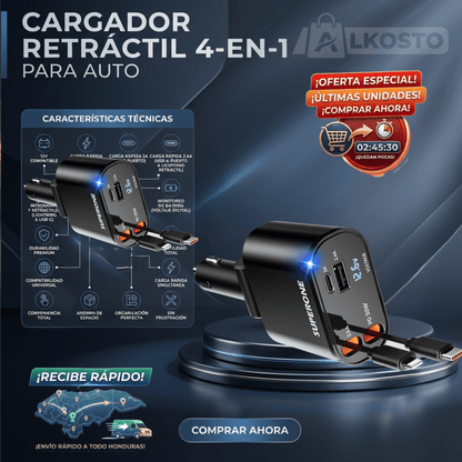 AutoCharge Pro 4 - en - 1 – Cargador Retráctil Inteligente para Auto - Inversiones Alkosto