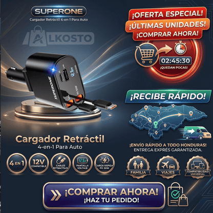 AutoCharge Pro 4 - en - 1 – Cargador Retráctil Inteligente para Auto - Inversiones Alkosto