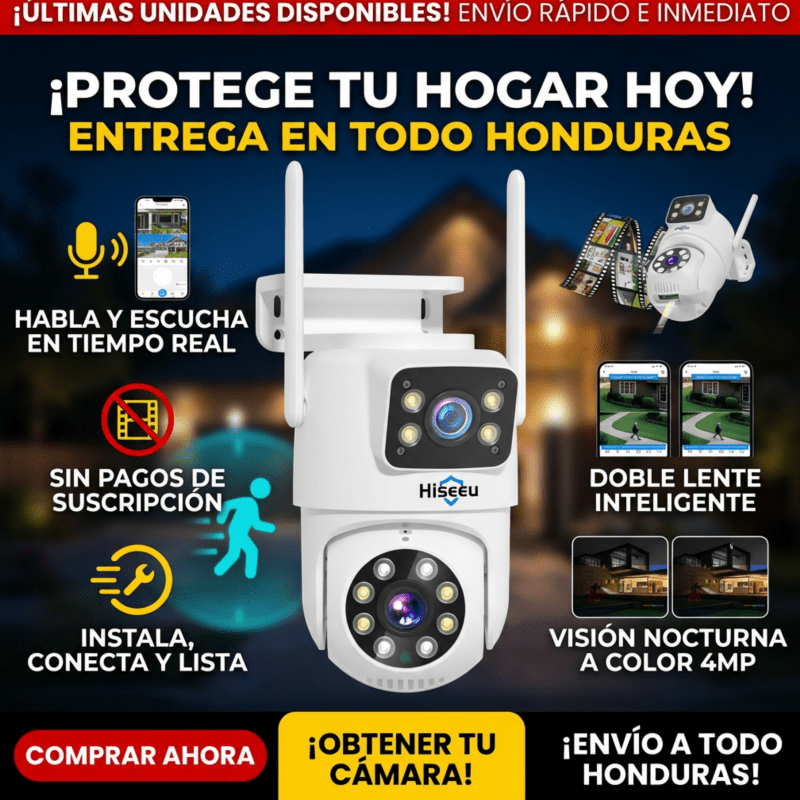 Cámara de Seguridad IP Inalámbrica – Doble Lente con Seguimiento Inteligente Escucha lo que sucede y habla directamente desde tu celular. - Inversiones Alkosto