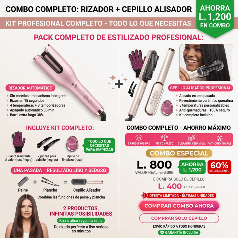 Cepillo Alisador Premium Amazon Importado de Alta Temperatura con garantía 12 Meses y Certificado SOLO 50 UNIDADES HOY CON DESCUENTO ADICIONAL PRECIO SOLO POR HOY 400 LEMPIRAS - Inversiones Alkosto