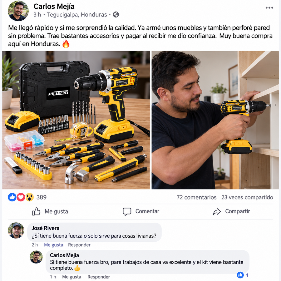Kit Taladro Inalámbrico 3 en 1 — 21V · 2 Baterías - reseña de cliente 1