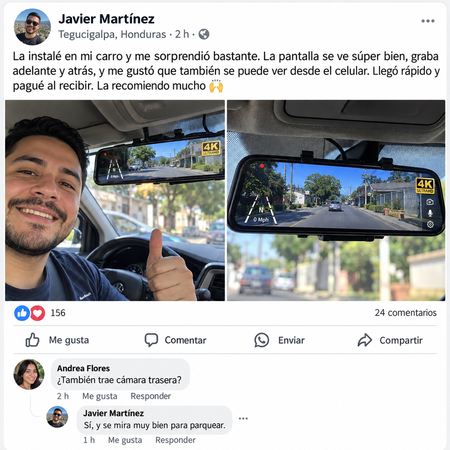DriveSafe Vision™ – Espejo Retrovisor Inteligente con Cámara - reseña de cliente 2