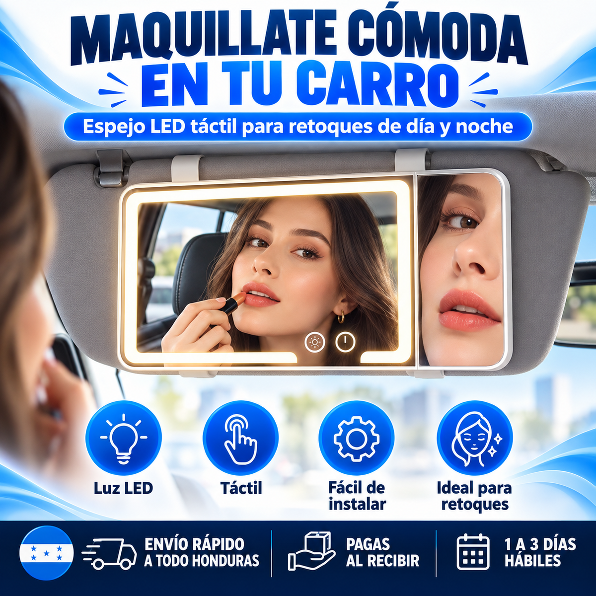 Espejo LED para Visera — ¡Maquillate Perfecta en tu Carro!