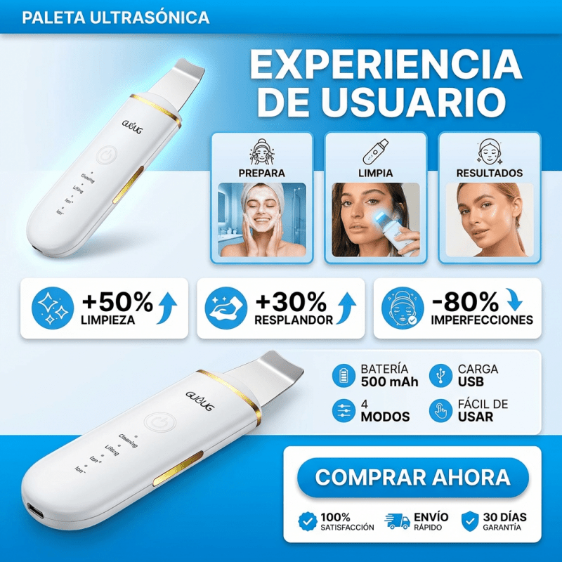 Espátula Ultrasónica Facial GUGUG – Limpiador Profundo + Removedor de Impurezas - Inversiones Alkosto