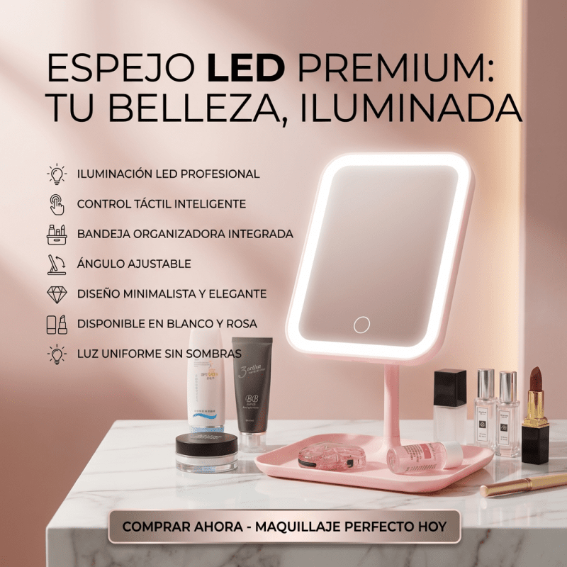Espejo de Maquillaje LED USB RECARGABLE – Luz Ajustable 3 Modos +Garantía y certificado - Inversiones Alkosto