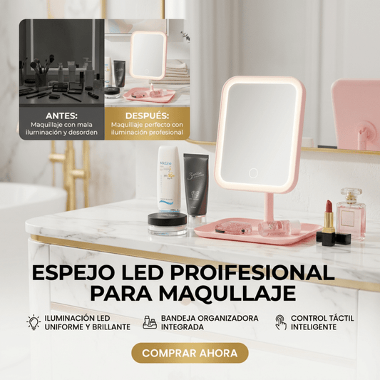 Espejo de Maquillaje LED USB RECARGABLE – Luz Ajustable 3 Modos +Garantía y certificado - Inversiones Alkosto