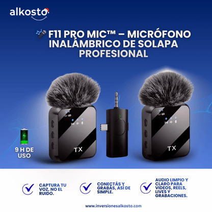 🎤 F11 Pro Mic™ – Micrófono Inalámbrico de Solapa para Creadores y Negocios PROFESIONAL - INVERSIONES ALKOSTO