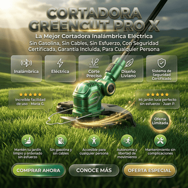 GreenCut Pro™ – Cortadora Eléctrica de Césped Inalámbrica Certificada +2 BATERIAS ALTA DURACIÓN 🛡️ Garantía Incluida · Seguridad Certificada - Inversiones Alkosto