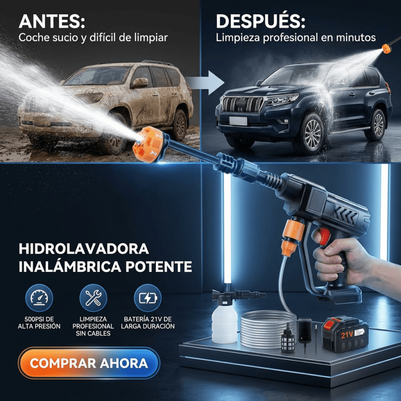 Hidrolavadora Portátil Inalámbrica – Pistola de Alta Presión con Boquilla Ajustable Certificada y con Seguro de Garantía - Inversiones Alkosto