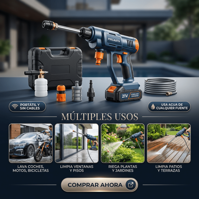 Hidrolavadora Portátil Inalámbrica – Pistola de Alta Presión con Boquilla Ajustable Certificada y con Seguro de Garantía - Inversiones Alkosto