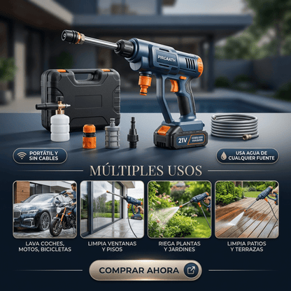 Hidrolavadora Portátil Inalámbrica – Pistola de Alta Presión con Boquilla Ajustable Certificada y con Seguro de Garantía - Inversiones Alkosto