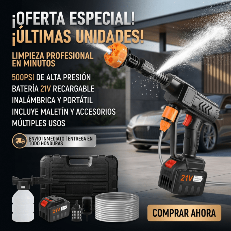 Hidrolavadora Portátil Inalámbrica – Pistola de Alta Presión con Boquilla Ajustable Certificada y con Seguro de Garantía - Inversiones Alkosto