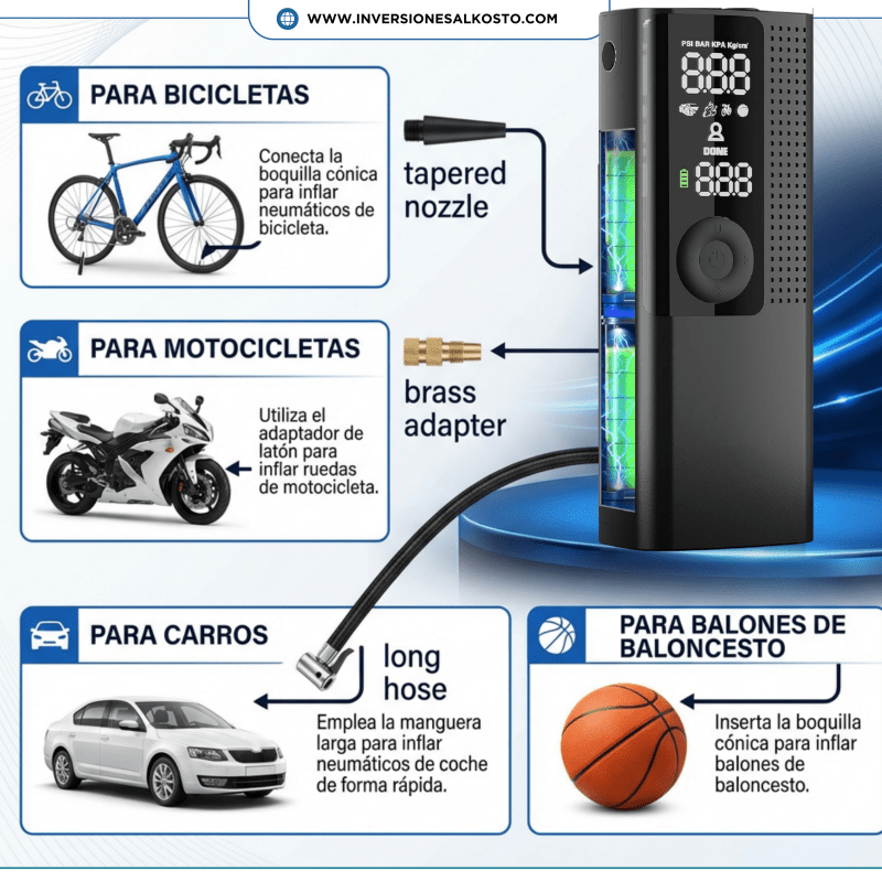 INFLADOR MULTIUSOS PORTÁTIL RECARGABLE CON GARANTÍA Y CERTIFICACIÓN - Inversiones Alkosto