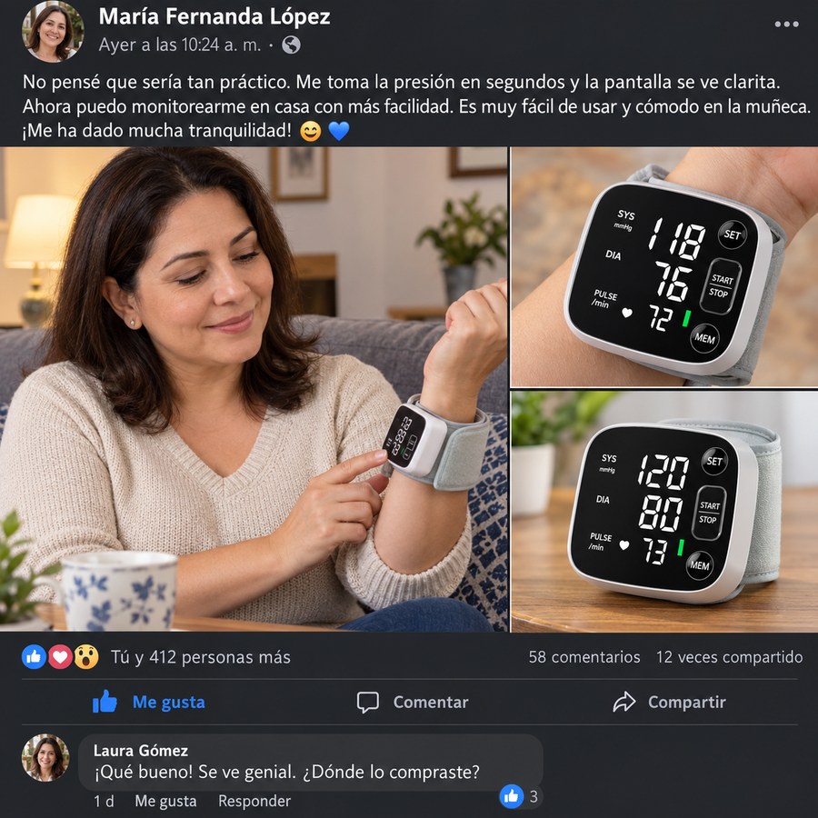 NUEVO Monitor Digital 2026 de Presión Arterial de Muñeca – Pantalla LED, Memoria Doble y Voz Guía + seguro de Garantía - reseña de cliente 2