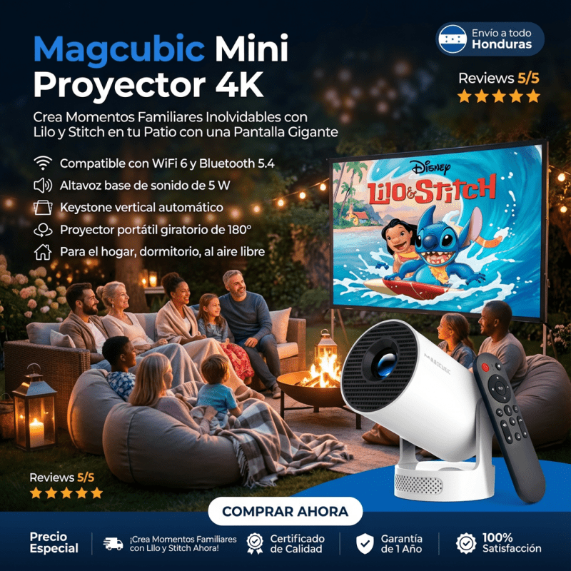 Proyector Smart+ 4K Support (WiFi 6 + Bluetooth 5.4) – Rotación 180° + Keystone Auto + SoundBase 5W - Inversiones Alkosto