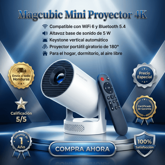 Proyector Smart+ 4K Support (WiFi 6 + Bluetooth 5.4) – Rotación 180° + Keystone Auto + SoundBase 5W - Inversiones Alkosto