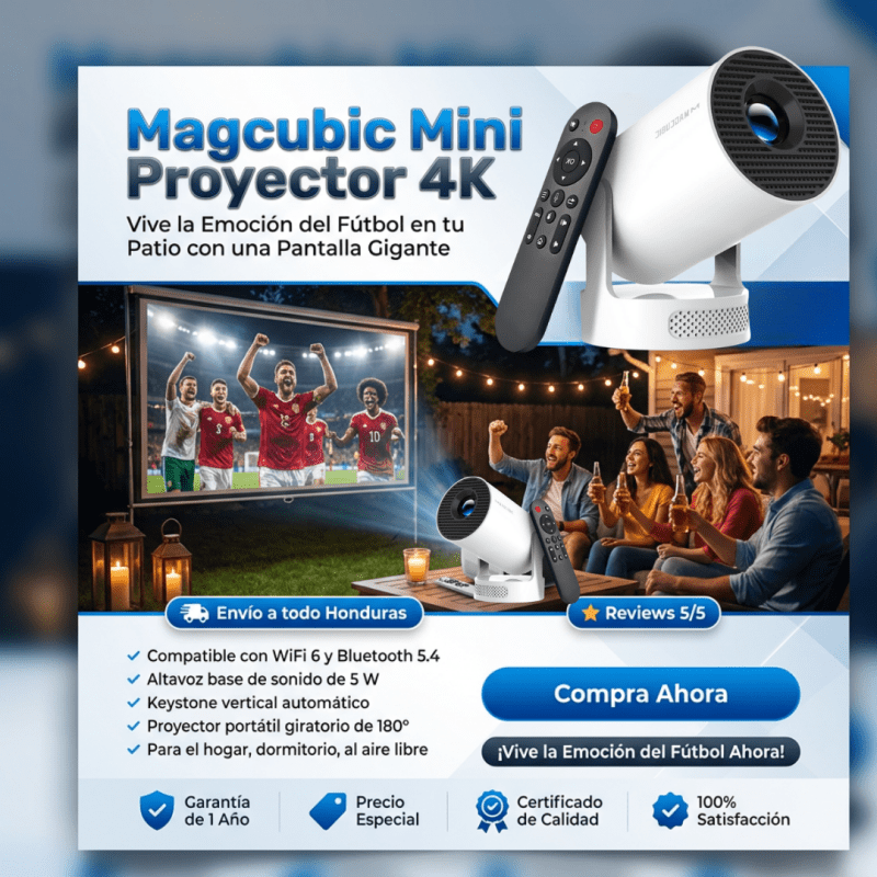 Proyector Smart+ 4K Support (WiFi 6 + Bluetooth 5.4) – Rotación 180° + Keystone Auto + SoundBase 5W - Inversiones Alkosto