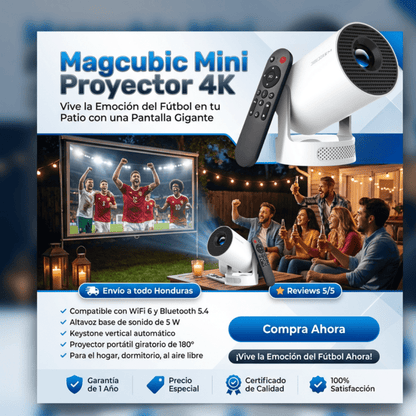 Proyector Smart+ 4K Support (WiFi 6 + Bluetooth 5.4) – Rotación 180° + Keystone Auto + SoundBase 5W - Inversiones Alkosto
