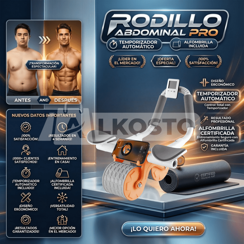 Rodillo Abdominal Pro con Temporizador Automático + Alfombrilla de Entrenamiento Certificado con Garantía incluido - Inversiones Alkosto