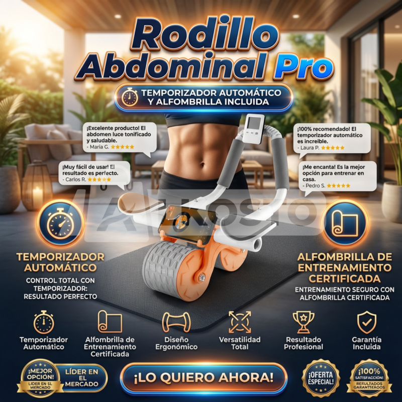 Rodillo Abdominal Pro con Temporizador Automático + Alfombrilla de Entrenamiento Certificado con Garantía incluido - Inversiones Alkosto